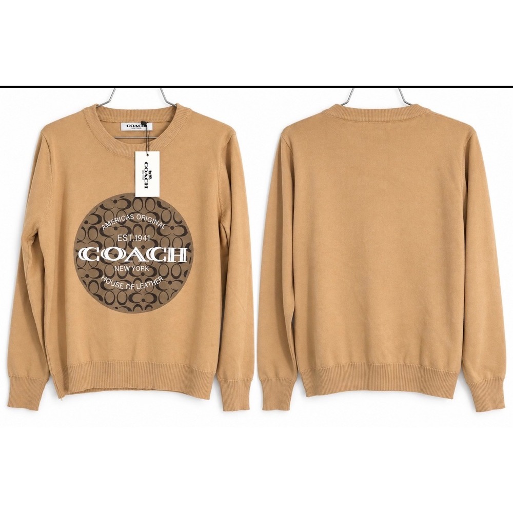 Coach Women's Tan Signature C House of Leather Graphic Crewneck Sweater NWT SZ M